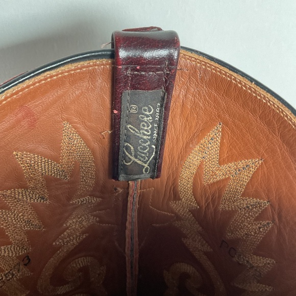 Vintage Lucchese Black Cherry Ostrich Quill Cowboy Boots 9 EE Exotic Recraft - Picture 5 of 16